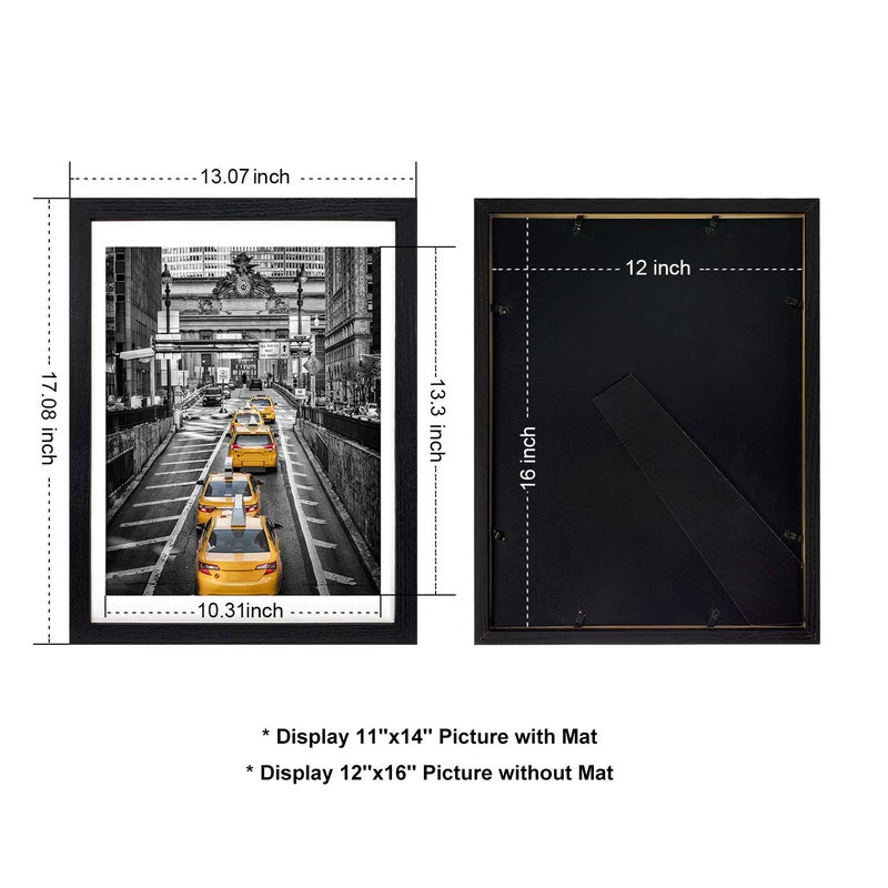 Finefrarm 12x16 Frames Display 11x14 Picture with Mat or 12 x 16 Photo Without Mats Black Picture Frames Wall Art for Living Room and Office Wall Mounting Decor - Image 2